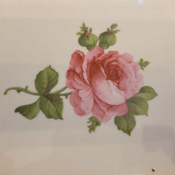 Vintage German Porcelain Tray With Pink Rose Design & Gold Accents - Picture 2 of 8